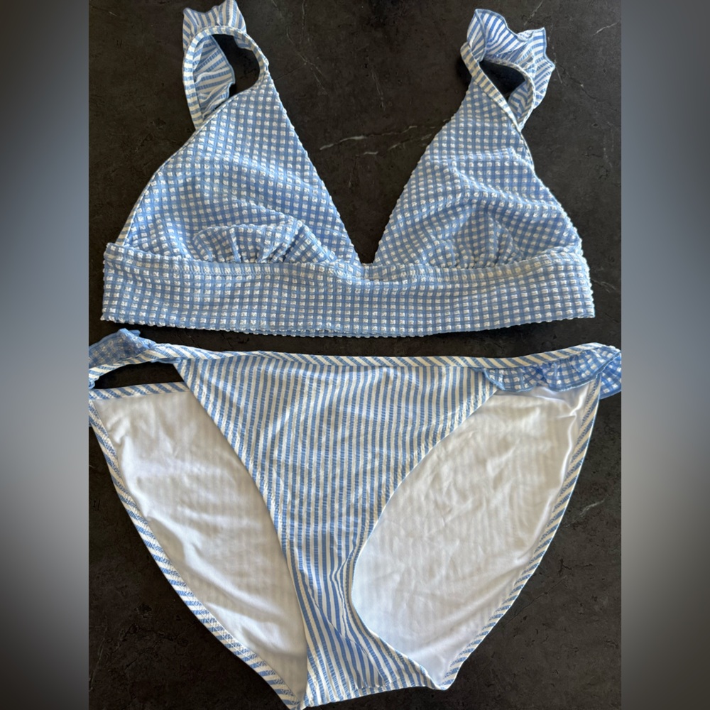 Aerie Light Blue and White Checkered Bikini